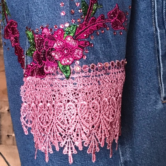 Victorian Rose Embellished Denim Duster- Unique - Picture 12 of 13